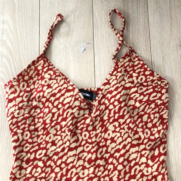 Pretty Little Thing Red Leopard Frill Hem Midi Dress Size 4 - Picture 5 of 12